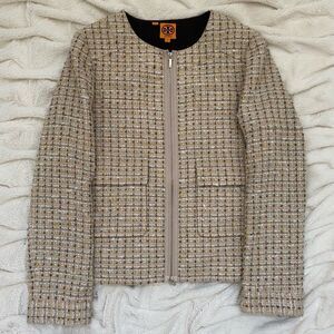 NWOT Tory Burch tweed tan multicolor zip-up jacket